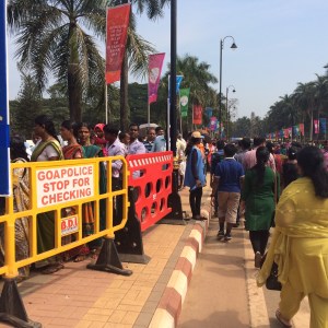 Line of pilgrims waiting to get into the cathedral